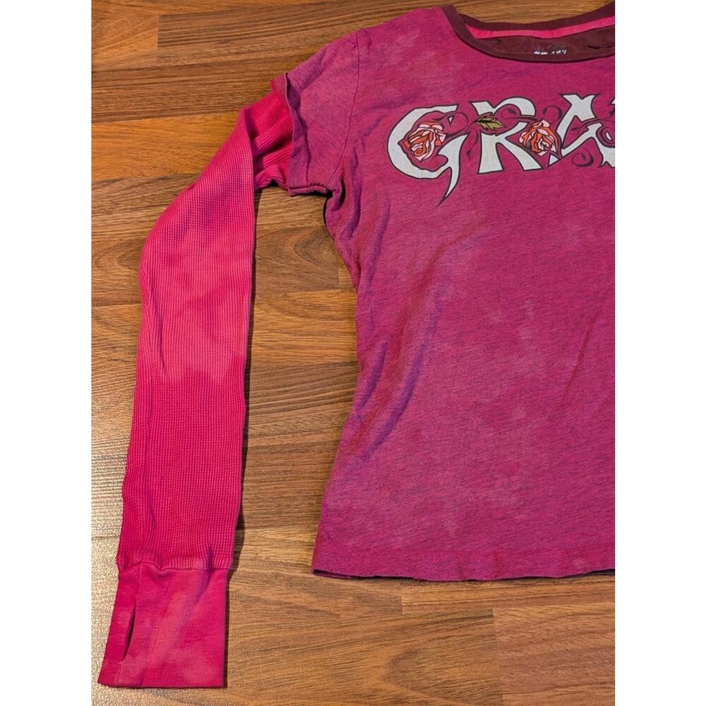 Y2K Grail Pink Camo Layered Long Sleeve Thermal Top Roses USA Made M - Picture 5 of 7